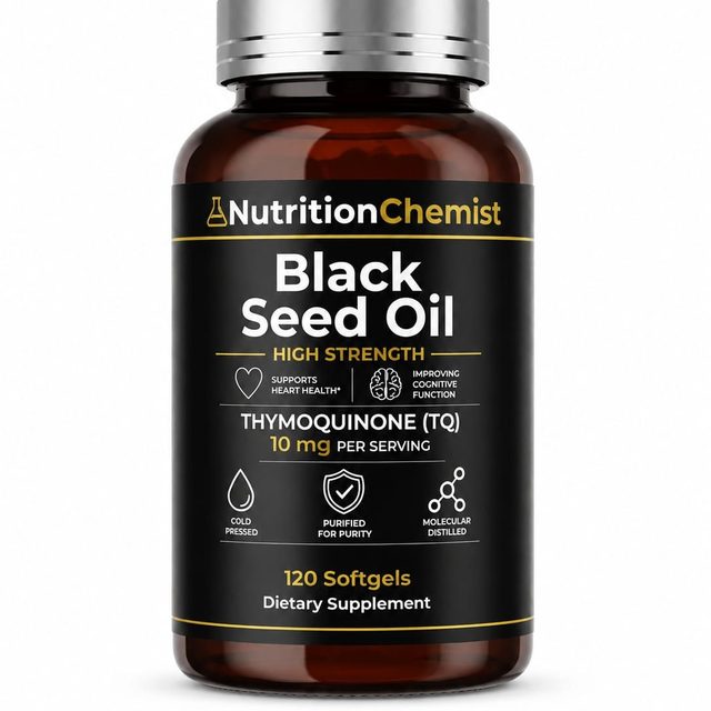 Black Seed Oil High Strength — front of bottle, 10mg thymoquinone per serving