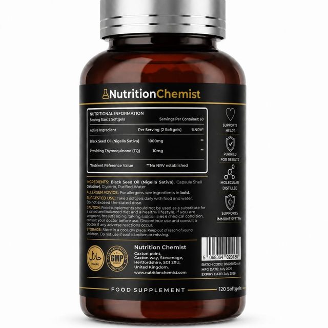 Back label — nutritional information, ingredients, suggested use and batch code